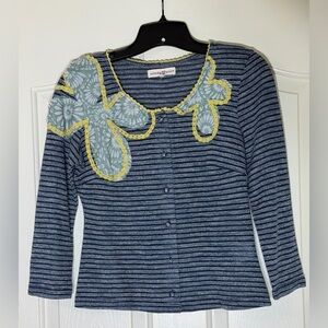 Altar'd State Cardigan Women’s Embroidered Navy Yellow Floral Lightweight Medium